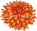 Dahlia flower with Jasmine Greinke written over